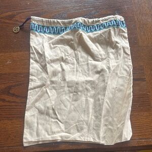 Tory Burch Cream Drawstring Bag with Blue Pattern